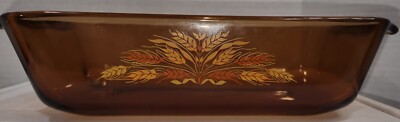 Vintage Anchor Hocking Amber Brown Baking  Loaf Pan # 442 Golden Wheat Design
