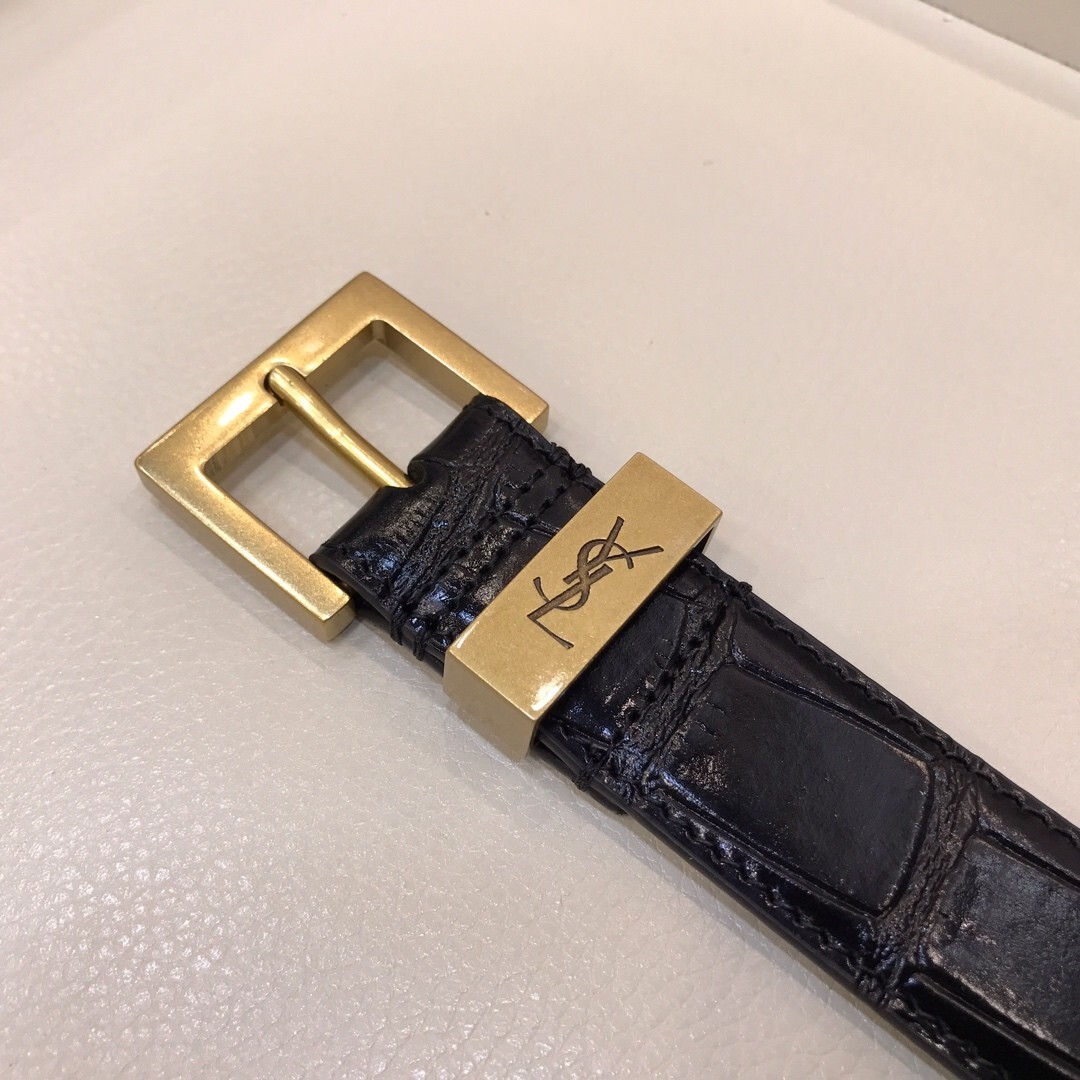 SAINT LAURENT Gold YSL Logo Belt Buckle Women Black L… Gem