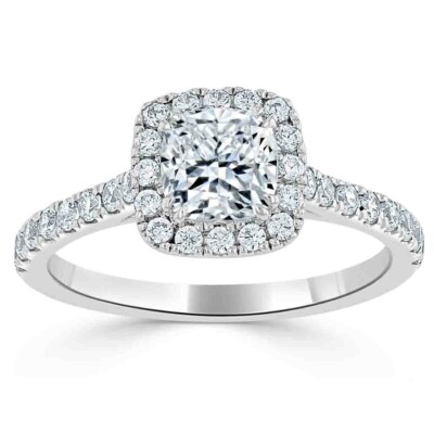 Ct Cushion Cut Lab Created Diamond Engagement Ring 14k Solid White  Gold