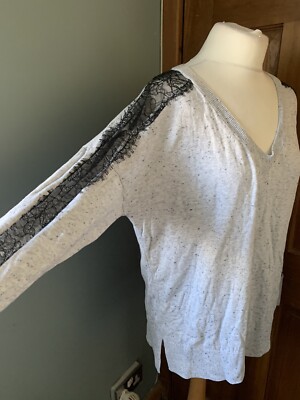 topshop grey fleck with lace detail jumper size S
