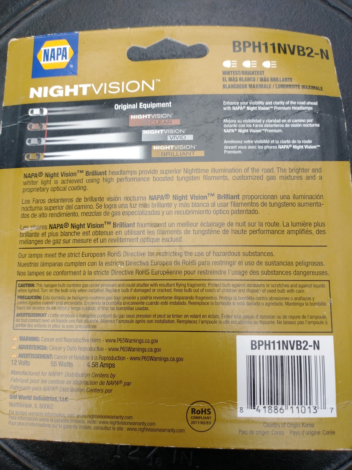 NEW NAPA BPH11NVB2N NightVision Brilliant Head Light Bulbs set of 2