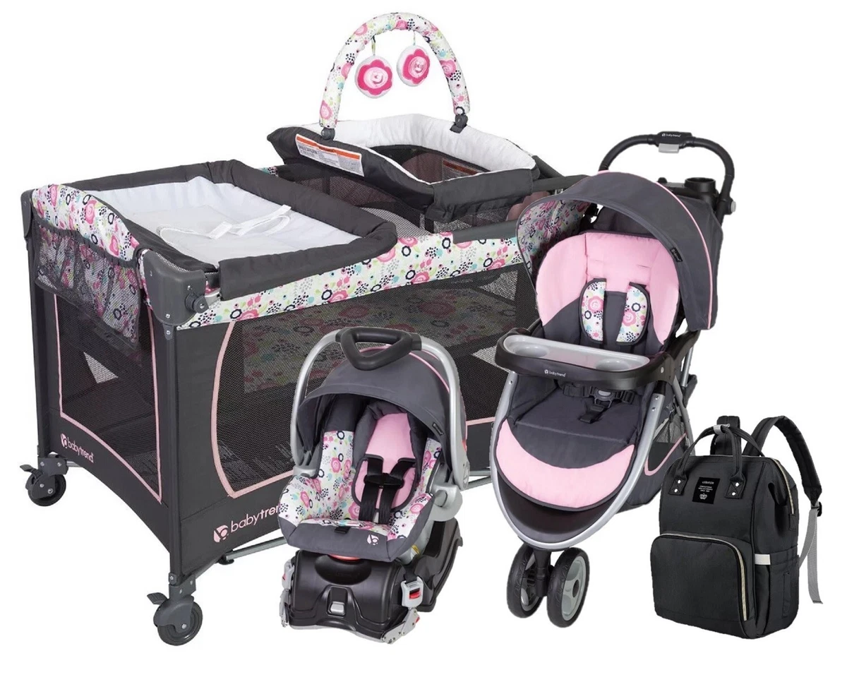 Baby Trend Little Girl Pink Combo Set Stroller With Car Seat Playard Diaper  Bag