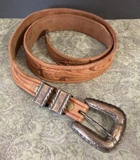 Sterling Belt Buckle Made In Mexico  Decorated Leather Belt