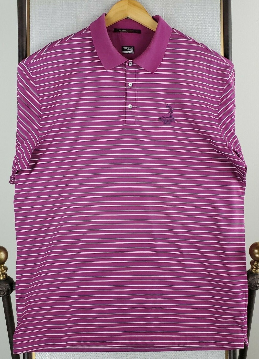 NIKE Tiger Woods Pinehurst XL Magenta Striped Golf Shirt image 10