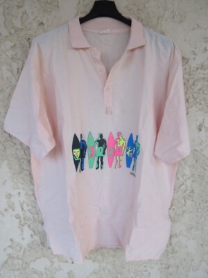 VINTAGE 90er Jahre T-Shirt hellrosa SURFER Knopfkragen Baumwolle XL