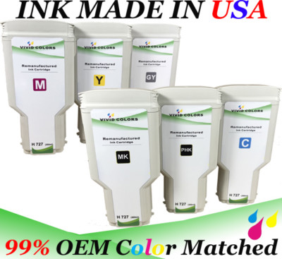 Set of 6 Reman HP727 300ML Cartridge For HP T920 Printer MK PK C M Y GY