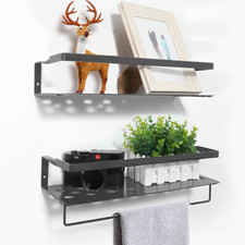 Uten 2PC Iron Floating Shelf with Towel Bar Wall Mounted Storage Organizer