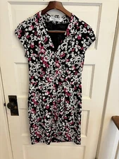 Trina Turk Silk Black Pink Patterned Lacasta Dress Lined Pockets Size 8 $398
