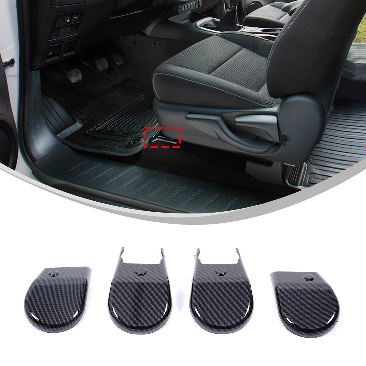 Carbon Fiber ABS Seat Foot Screw Cover Trim for Toyota Hilux 2015