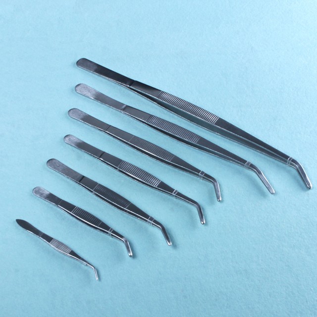 5pcs 160mm Stainless steel Elbow Tweezer with toothed tweezers eBay