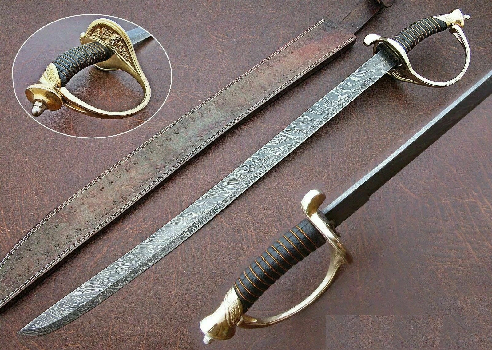 CUSTOM HANDMADE 34" DAMASCUS STEEL HUNTING SWORD WITH SHEATH