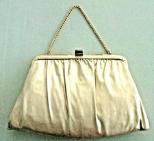 Vtg 10. 5" x 6" ANDE 2-Side GOLD LAME Snap Close HIDDEN CHAIN Evening CLUTCH Bag