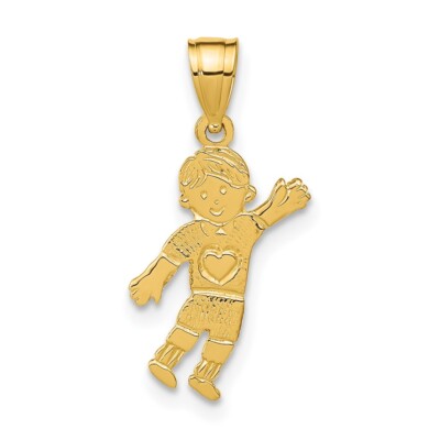 14K Yellow Gold Boy Waving with Heart on Pocket Pendant