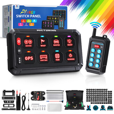 MICTUNING Wireless Remote 8 Gang Switch Panel LED Light Bar Relay System Circuit