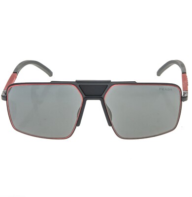 PRADA 52X Linea Rossa Sport Sunglasses Gray Rubber Red Metal FLAT
