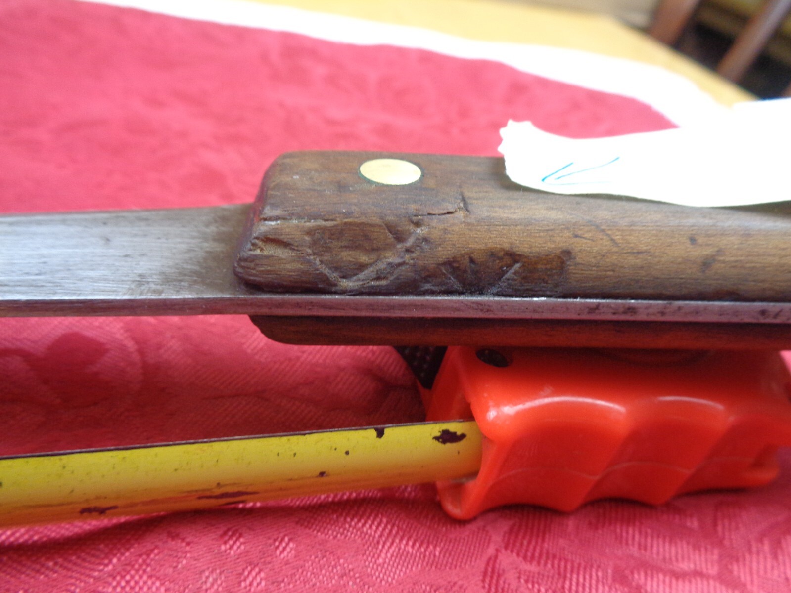 Vintage 15" Long 10" Curved Blade Chef's Butcher's Brass Rivets Knife