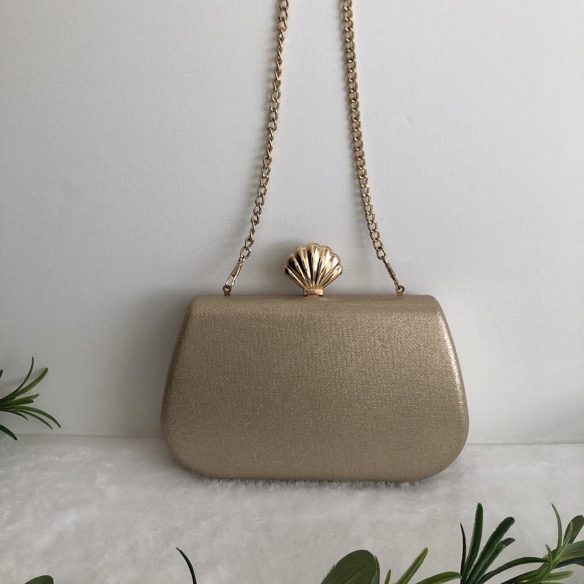 Gold Shell Clutch Bag Pillow Shaped Gold Evening Clutch Bags For