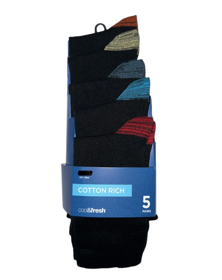 M&S 5 PACK SOCKS MENS COTTON RICH ANKLE SOCKS COOL &FRESH PATTERNED HEEL TOE  - Image 2 of 4