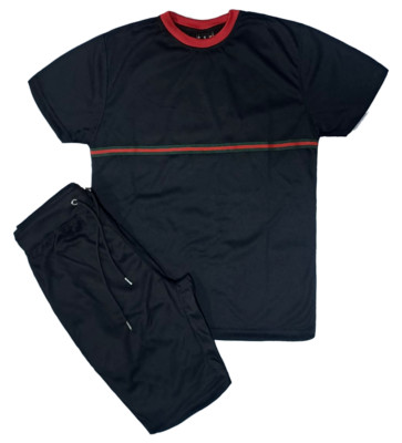 MEN CLASSIC 2 PIECE  L.WEIGHT TECHNICAL STRIPES  SHORT SETS W/DRAWSTRINGS (#224)
