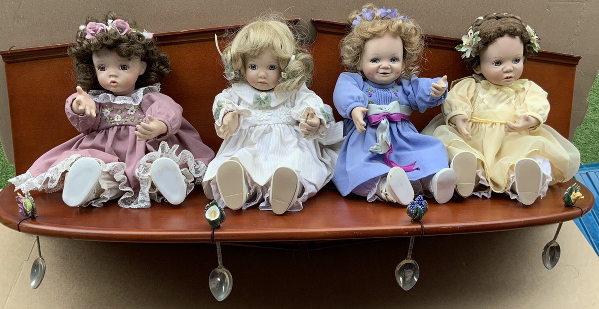 Collection Of Ashton Drake Porcelain Flower Dolls & Spoons On