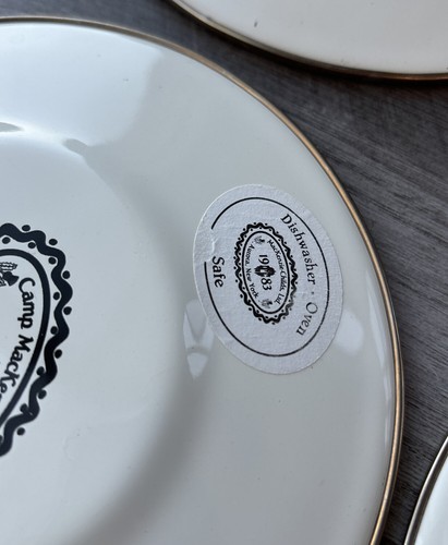 Camp MACKENZIE CHILDS Set Of 13 Saucer Plates 6” Cream Roses 1995 Enamel Floral - Picture 6 of 9
