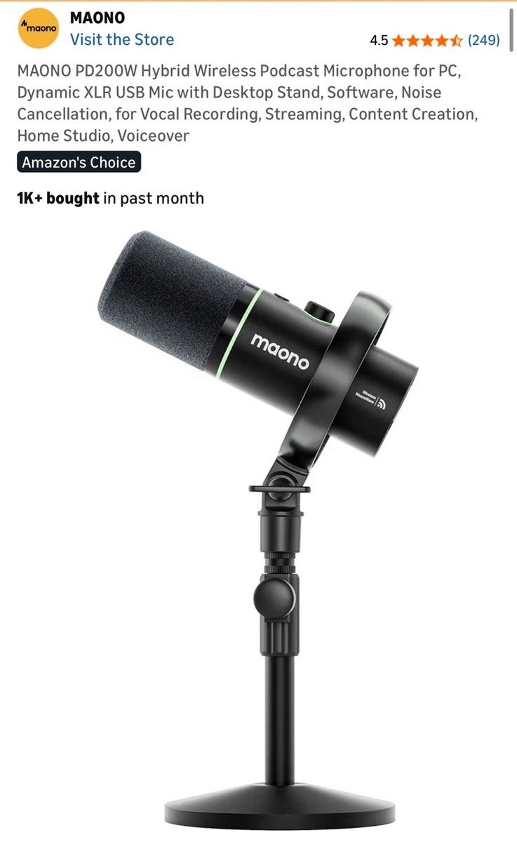 maono PD200W ワイヤレスダイナミックマイク maono PD200W Wireless Dynamic Microphone USB-C RGB Lights Desktop