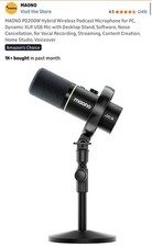 maono PD200W Wireless Dynamic Microphone USB-C RGB Lights Desktop Stand Black