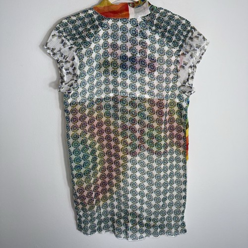 Desigual transparentes Kurzarm Oberteil - Bindeband - mehrfarbig - Retro 90er Y2K - Gr. XS - Bild 6 von 7