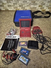 FLAME RED Game Boy Advance SP AGS-001 + Case Datel Accessory kit Lot + 3 Games 