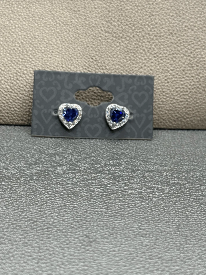 Simulated Tanzanite and Diamond Rhodium plated Stud Heart Earrings - Image 2 of 4