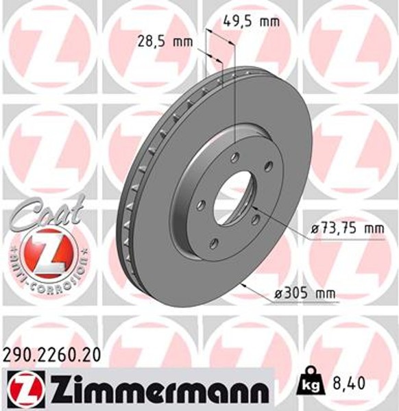 2X Bremsscheibe Coat Z Zimmermann 290.2260.20 FüR XK XJ Jaguar Daimler X100 X308-image