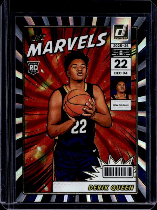 2025-26 Panini Donruss Derik Queen Net Marvels RC Holo Laser Rookie #2 Pelicans