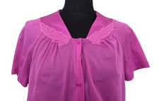 Vintage Vassarette Fushsia Nylon Pajamas Set Retro Nightgown Top Pants Size M