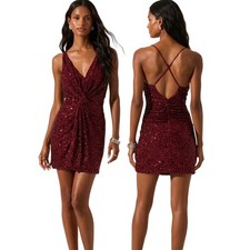 ASTR the Label Wine Sequin Twist Front Mini Dress Burgundy Size Medium NEW