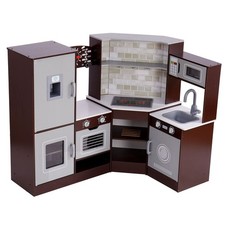 Corner Wooden Play Kitchen, Toy Set with Lights and Sounds, Toddler Kitchen with