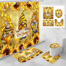 Litabel 4 Pcs Autumn Gnomes Shower Curtain Set with Non-Slip Rugs, Toilet Lid Co