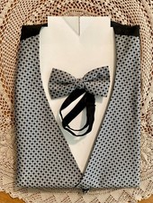 NWOT Tuxedo Vest with Matching Bow Tie XL Gray Black Satin Adjustable