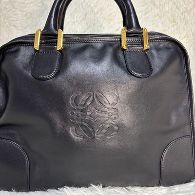 LOEWE Amazona 32 Vintage Black Leather Handbag Gold Logo Classic Bag