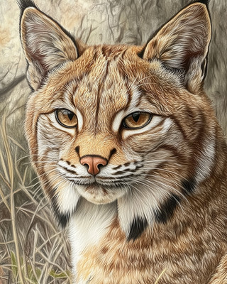 8x10 Bobcat Portrait Forest Illustration - 536133611