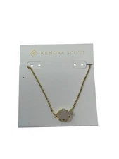 NWT Kendra Scott Tess White Iridescent Drusy Pendant Necklace Gold Plate