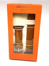 Tory Burch Apple Watch Band Case Size 38-45mm Brown Leather Strap TBS0100E