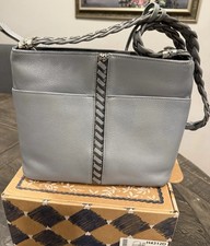 BRIGHTON BARBADOS BEAUMONT DOVE GRAY LEATHER BUCKET SHOULDER BAG 375 Preowned