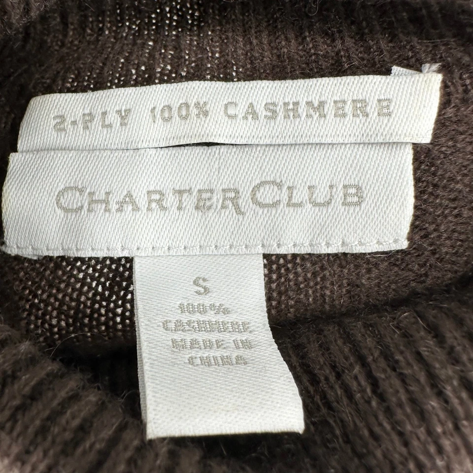 Suéter Charter Club 2 capas 100 % cachemir cuello alto para mujer talla S marrón oscuro Foto 2 de 4