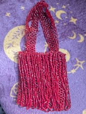 Handmade Red Seed Bead Mini Purse Vintage Style Beaded Evening Bag
