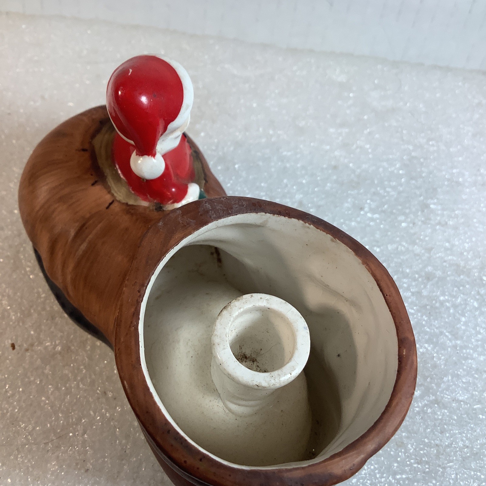 Vintage Napco Ceramic Christmas Boot Red Candle Holder Santa & Reindeer MCM