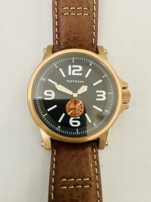 TOKYObay AGENT MENS WATCH BUFFALO LEATHER BAND 48mm Copper 2nd Dial