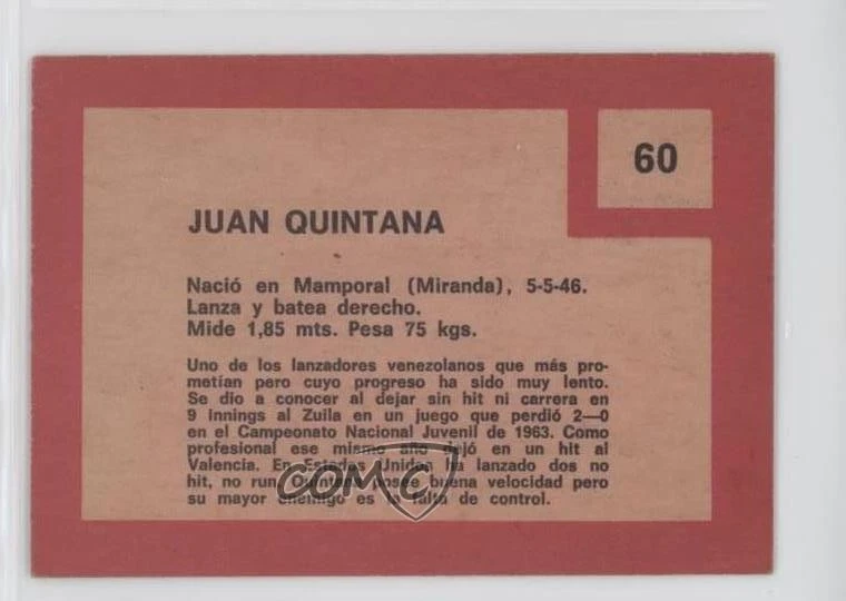 1967 Topps Venezuelan Juan Quintana #60 - Image 2 of 2