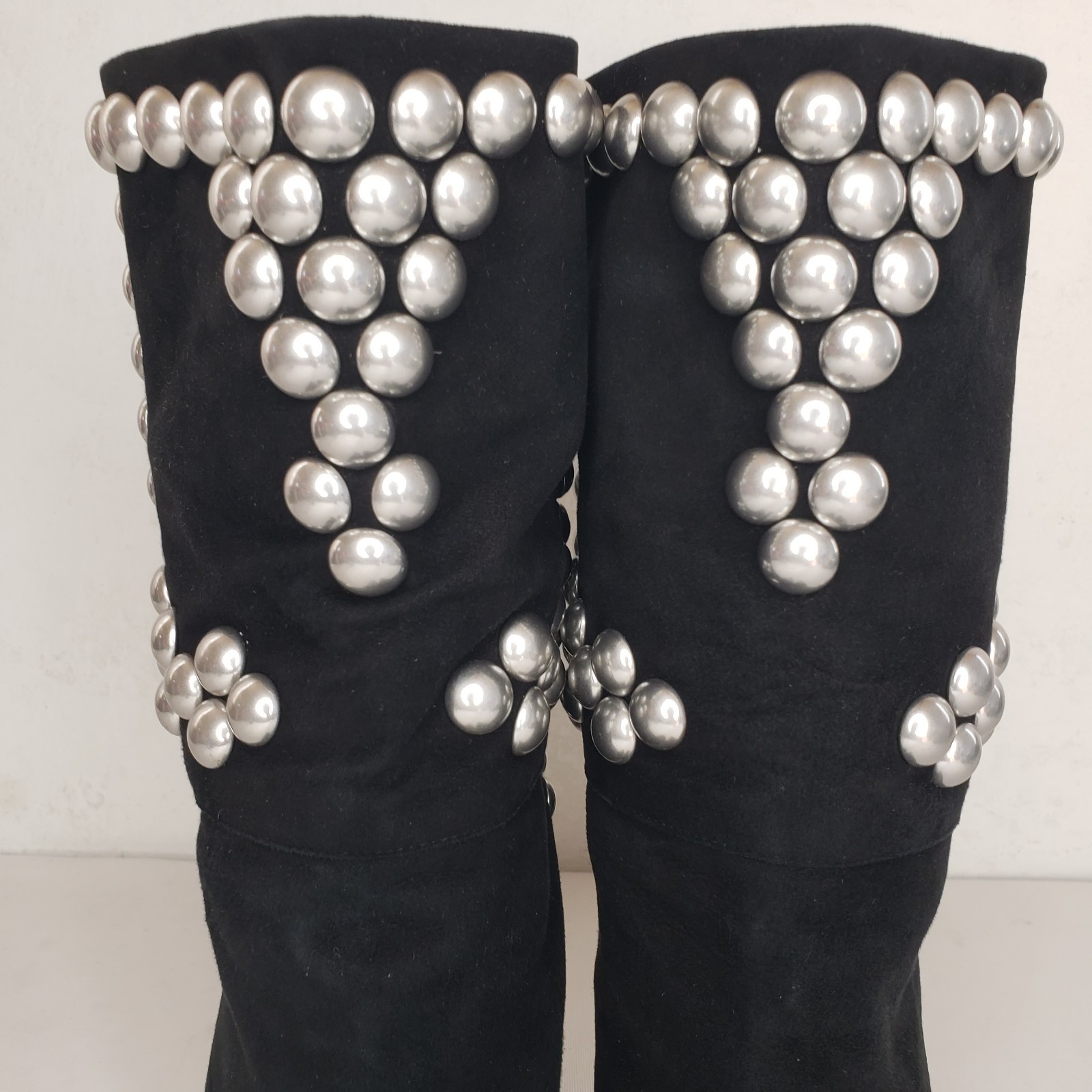 ISABEL MARANT Layo Black Leather Suede Studded Boots Cone Heel 39 9 Runway RARE image 4