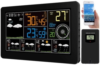 infactory WLAN-Funk-Wetterstation mit Außensensor Farbdisplay App