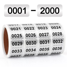 0001-2000 Inventory Number Stickers Labels, 0.4x0.8 inch, Black and Silver